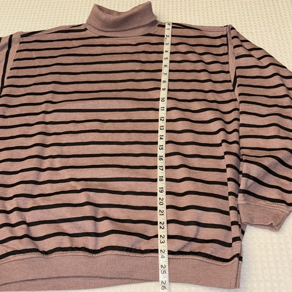 VINTAGE 80s Turtleneck Sweatshirt Mauve Purple Black Striped Mens M-L XPLOITS - Picture 7 of 12